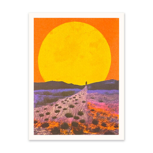 Red sunset landscape risograph  - 6 x 8 " print